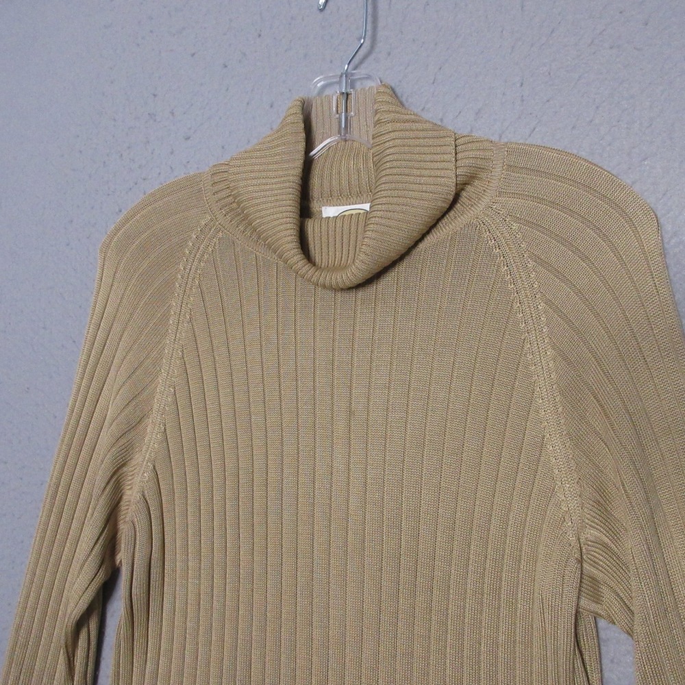 Talbots Sweater L Tan Silk Turtleneck Neutral Vintage Old Money Quiet Luxury